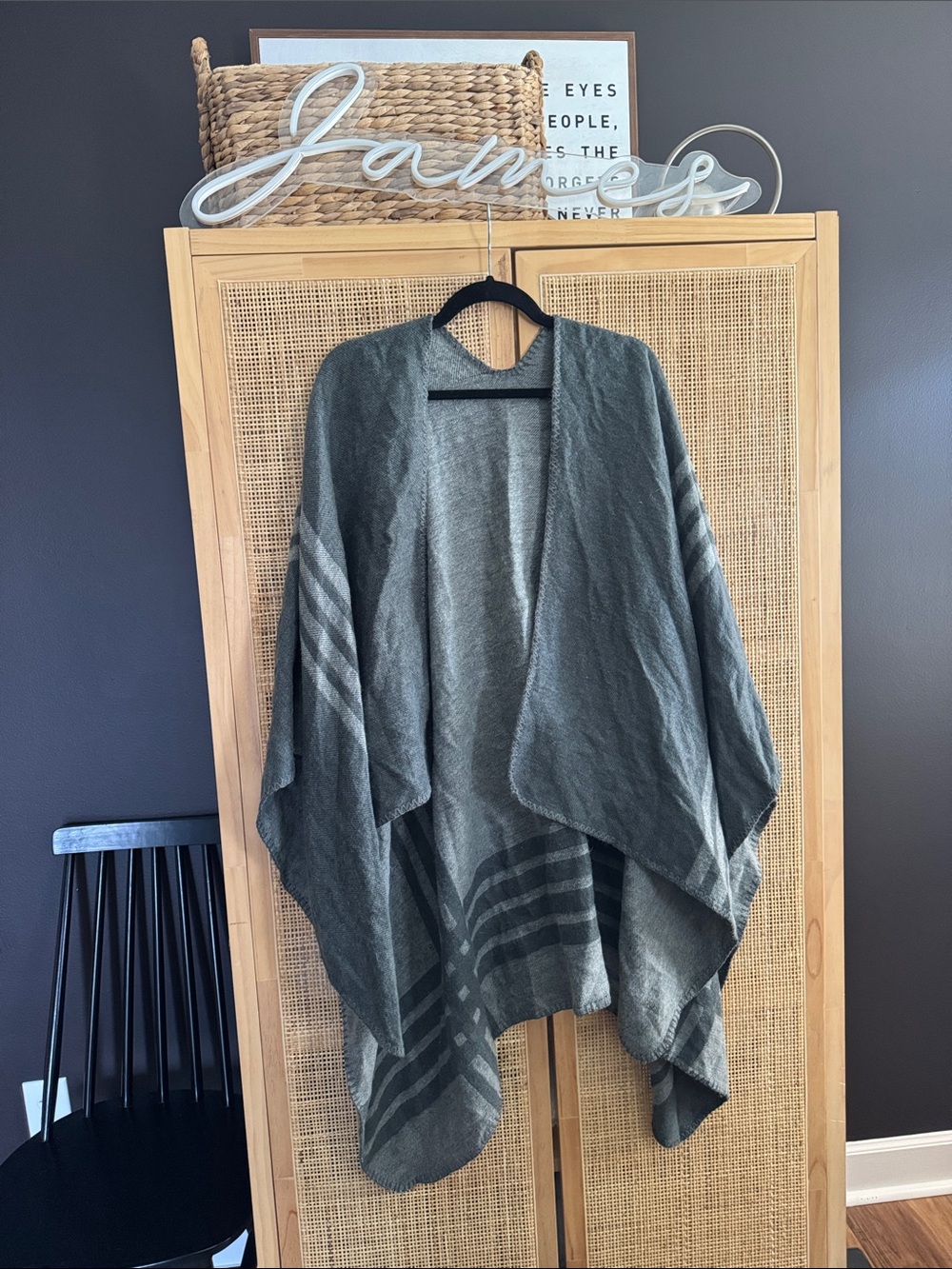 BB Dakota Gray Striped Poncho Cape